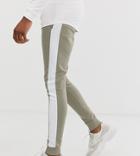 Asos Design Tall Skinny Sweatpants With Side Stripe In Light Khaki-green