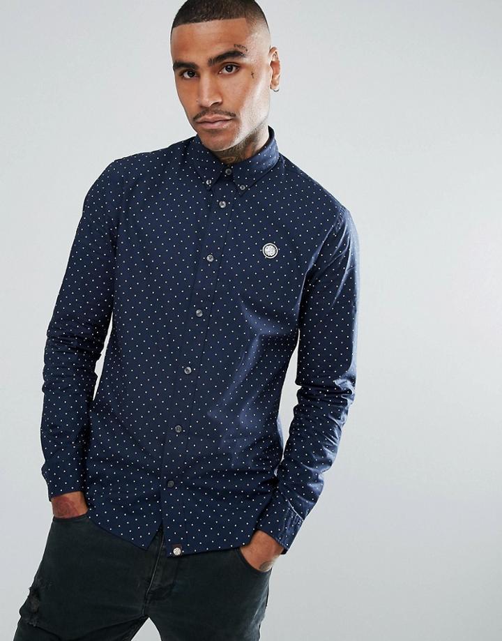 Pretty Green Long Sleeve Polka Dot Shirt In Navy - Navy