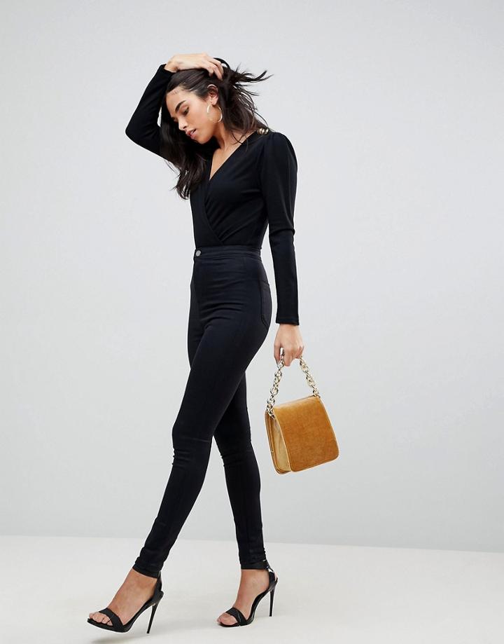 Asos Rivington High Waisted Power Stretch Denim Jeggings In Black - Black