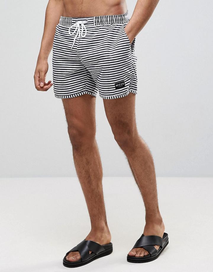 Nicce London Stripe Swim Short In White - White