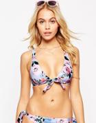 Asos Gingham Floral Bunny Tie Front Bikini Top - Gingham Floral