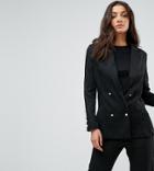 Fashion Union Tall Double Breasted Blazer With Pearl Buttons - Black