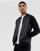 Asos Design Bomber Jacket With Satin Front In Black - Black
