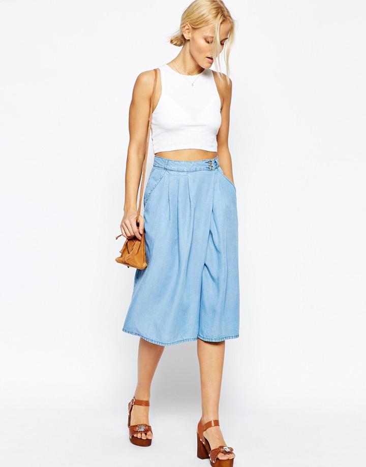 Asos Denim Soft Culotte - Mid Wash Blue