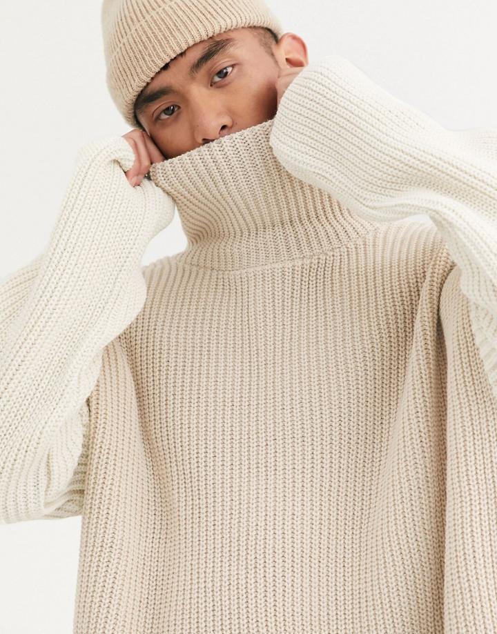 Asos Design Oversized Funnel Neck Sweater In Ecru-cream