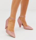 Asos Design Wide Fit Speak Out Pointed Mid-heels In Pink Glitter