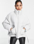 Asos Edition Cropped Puffer Jacket With Tie Detail-blues