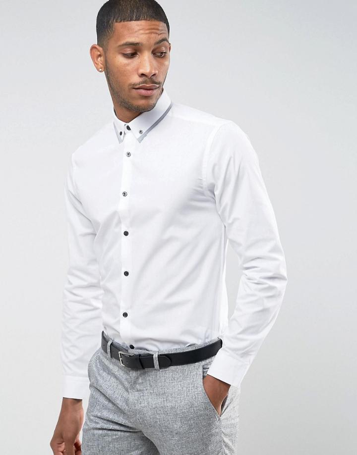 New Look Regular Fit Shirt With Button Down Trim Collar - White