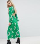 Asos Petite Maxi Tea Dress With Open Back In Green Floral - Green