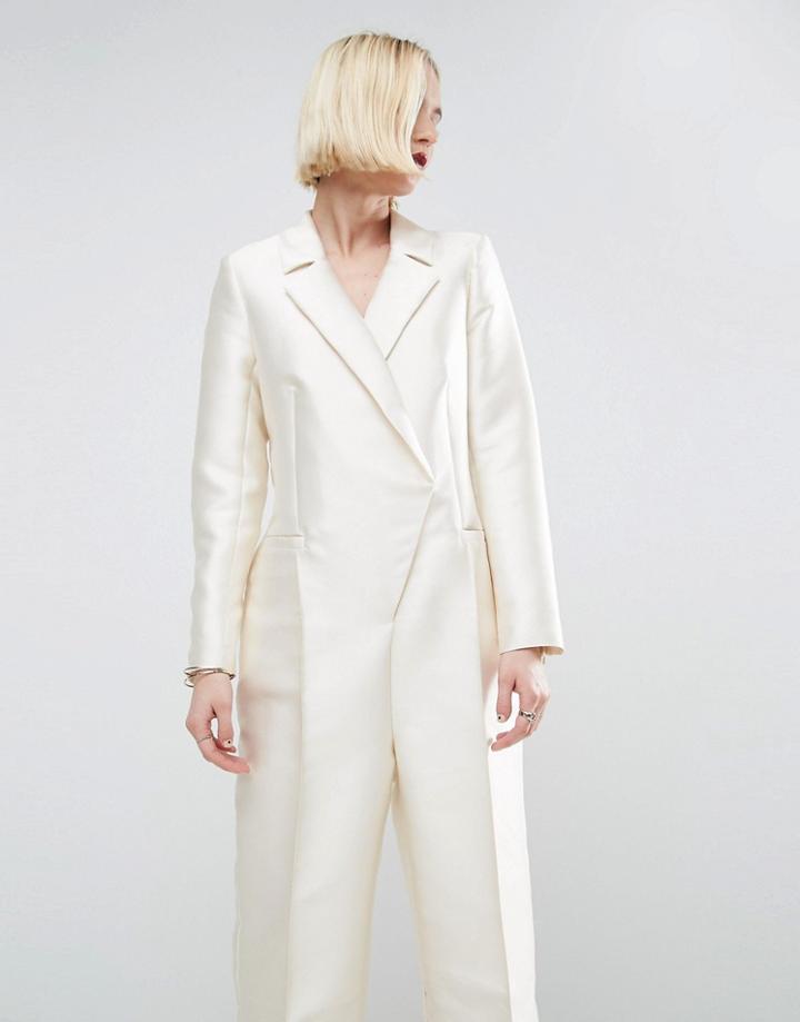 Asos White Tuxedo Jumpsuit - Cream