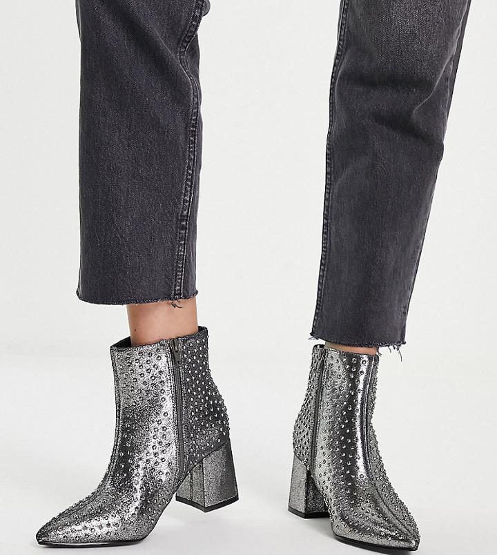 Simply Be Wide Fit Kennedia High Ankle Boots In Pewter-silver