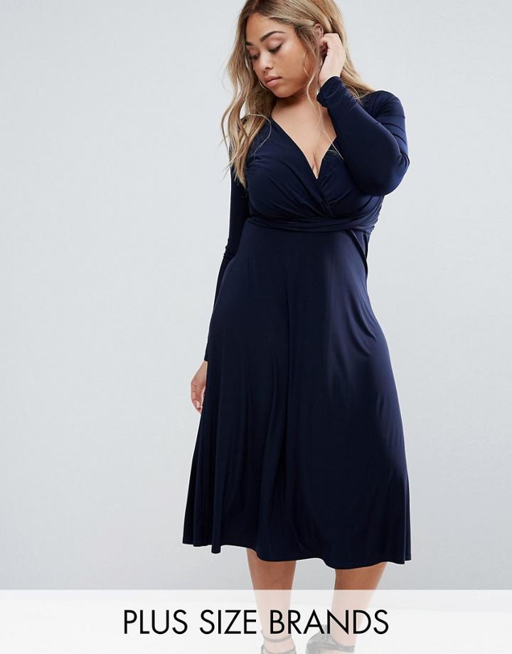 Club L Plus Slinky Wrap Front Midi Dress - Navy
