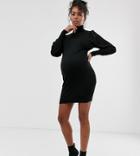 Asos Design Maternity Roll Neck Mini Dress With Statement Sleeve In Recycled Blend-black