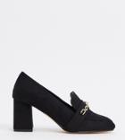 London Rebel Wide Fit Chain Heeled Loafers In Black