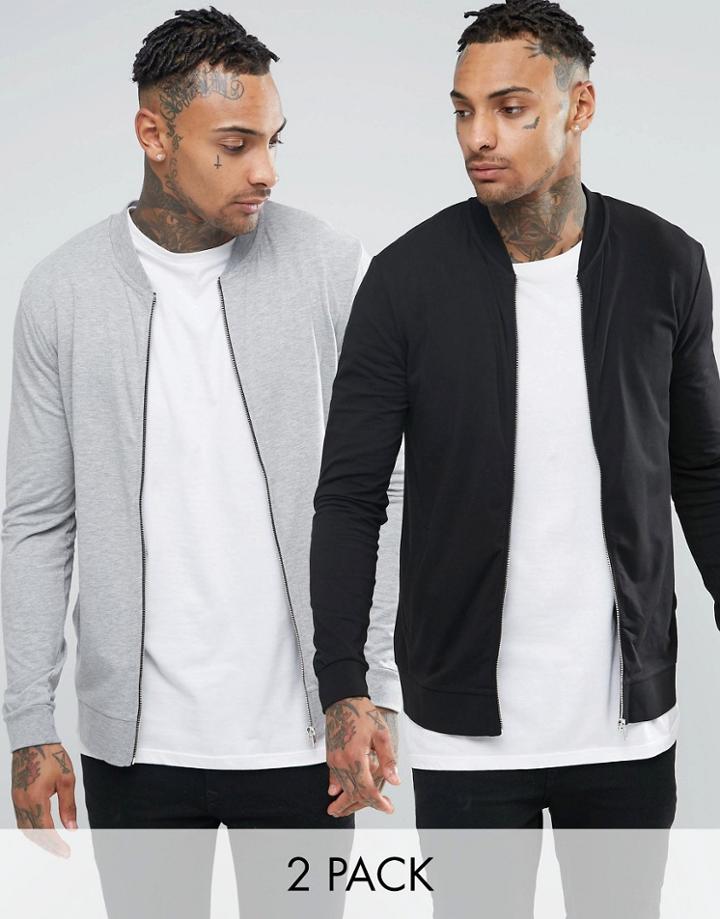 Asos Lightweight Muscle Jersey Bomber 2 Pack Black/ Gray Marl - Multi