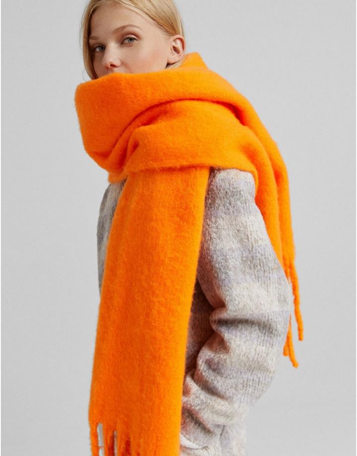 Bershka Oversized Scarf In Bright Orange