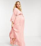 Asos Design Maternity V Neck Tiered Maxi Beach Dress In Peach-pink