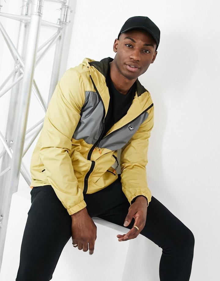 Threadbare Hooded Jacket With Gray Panel In Chartreuse Green-brown