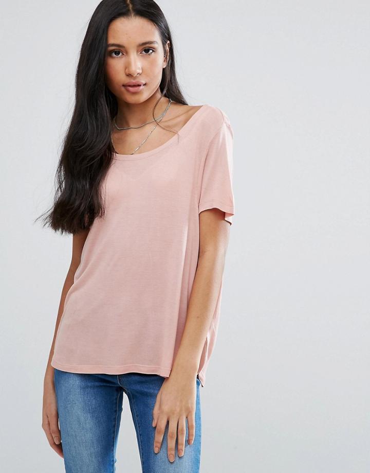Brave Soul Scoop Neck T-shirt - Pink