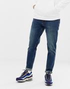 Asos Design Tapered Jeans In Dirty Blue Wash - Blue