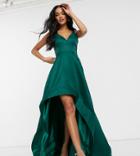 Bariano High Low Prom Dress With Full Organza Detail In Emerald Green