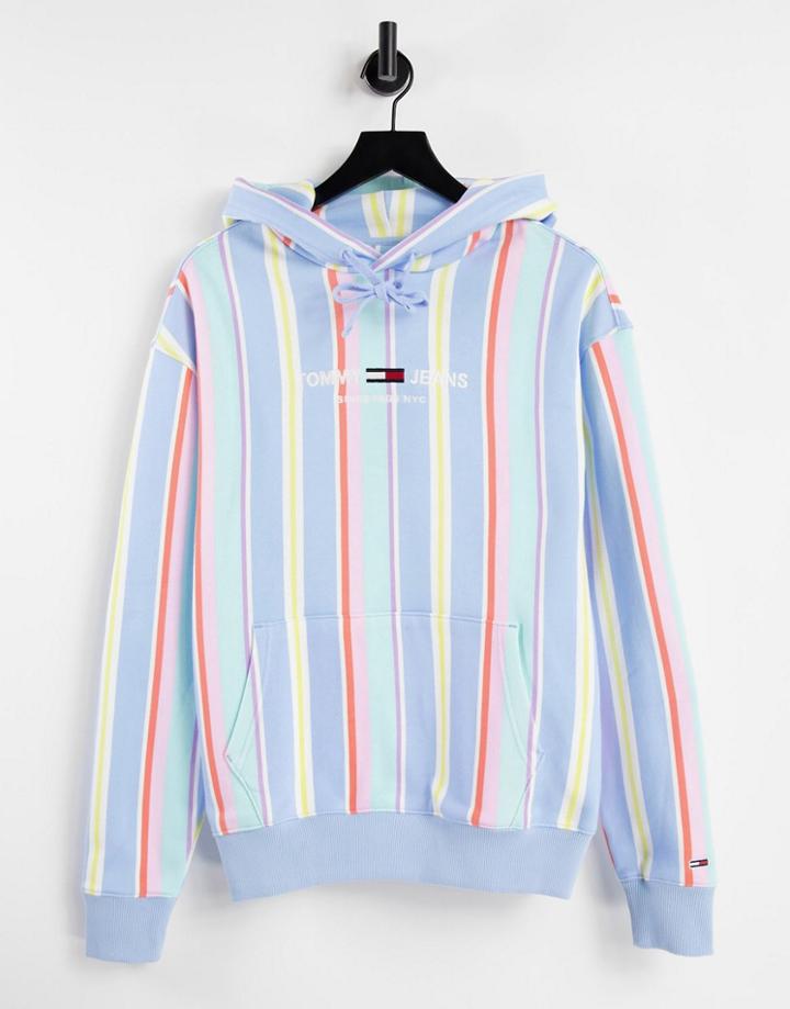 Tommy Jeans Pastel Capsule Center Logo Stripe Hoodie In Light Powdery Blue-blues