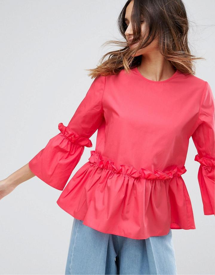 Asos Cotton Ruffle Smock Top - Pink