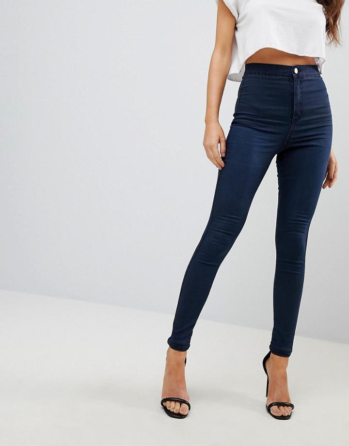 Asos Rivington High Waisted Jeggings In Vivienne Dark Wash - Blue