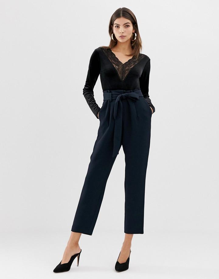 Y.a.s Paperbag Waist Textured Pants-navy