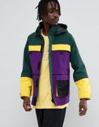 Asos Design Shower Resistant Parka In Color Block - Yellow