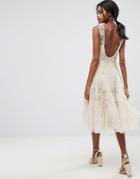 Asos Salon Embellished Floral Drop Waist Midi Dress - Beige