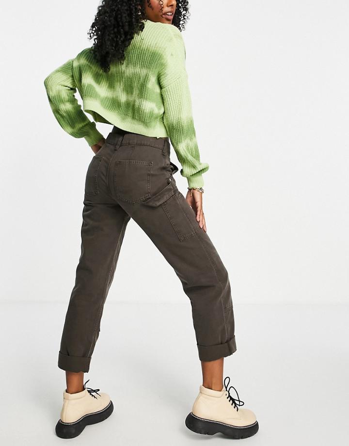 Asos Design Straight Leg Utility Patch Pant In Chocolate-brown