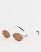 Asos Design Coin Roping Round Metal Sunglasses - Gold