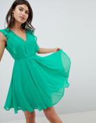 Asos Design Ruffle Mini Dress With Open Back - Green
