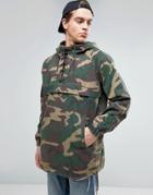 Asos Over Head Windbreaker With Lace Up Detail In Camo Print - Green