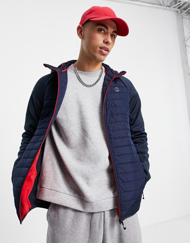 Jack & Jones Essentials Padded Jacket With Contrast Sleeves In Navy