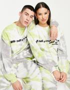 Asos Daysocial Unisex Oversized Sweatshirt With Slogan Print In Tie Dye Green - Part Of A Set