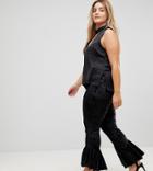 Flounce London Plus Crushed Velvet Legging With Ruffle Hem - Black