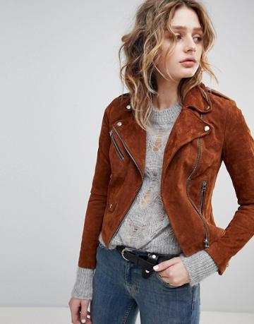 Goosecraft Suede Biker Jacket - Brown