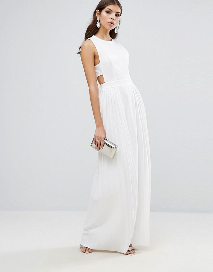 Asos Pleated Tabard Maxi Dress - White