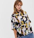 Monki Abstract Print Oversized Blouse In Pink - Pink