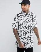 Asos Black Shirt In Smudge Polka Print With Drop Shoulder - Black