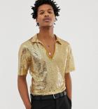 Reclaimed Vintage Inspired Deep V Neck Shirt In Sequin - Gold