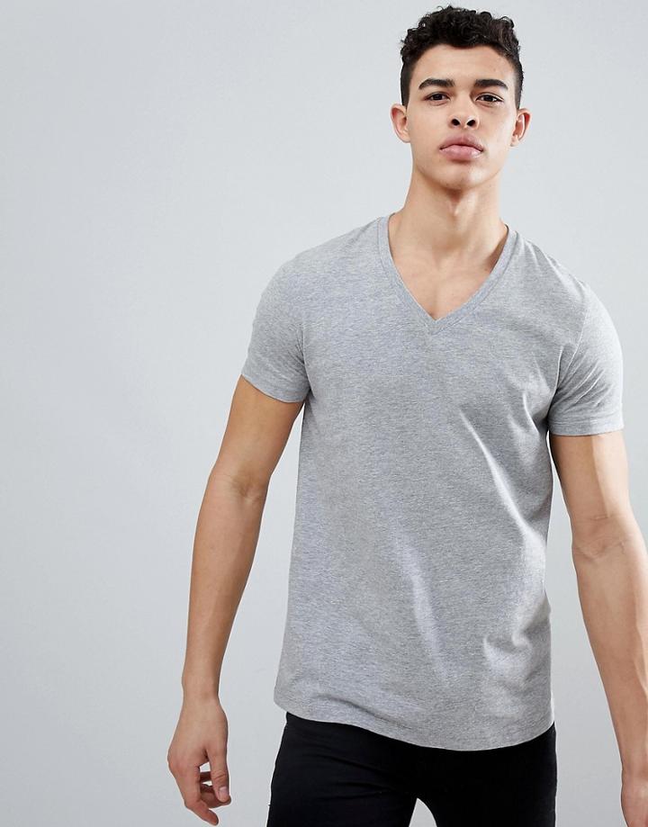Asos Design T-shirt With V Neck - Gray