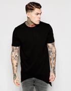 Asos Super Longline T-shirt With Asymmetric Hem In Heavy Weight Jersey - Black