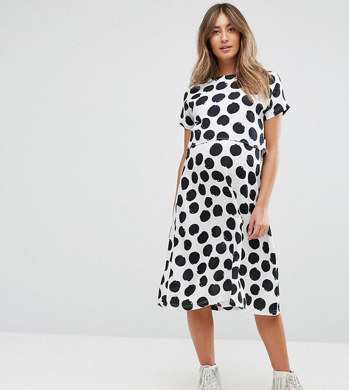 Asos Maternity Nursing Dress With Double Layer In Blurred Spot - White