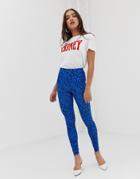 Pieces Animal Print Leggings-blue