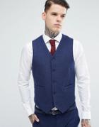 Asos Wedding Skinny Suit Vest In Navy Wool Mix