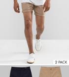 Asos 2 Pack Slim Chino Shorts In Stone & Navy Save - Stone