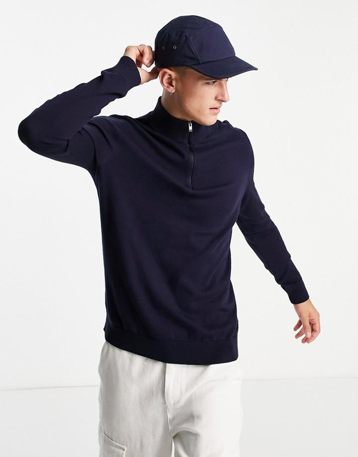 Selected Homme Quarter Zip Sweater In Navy